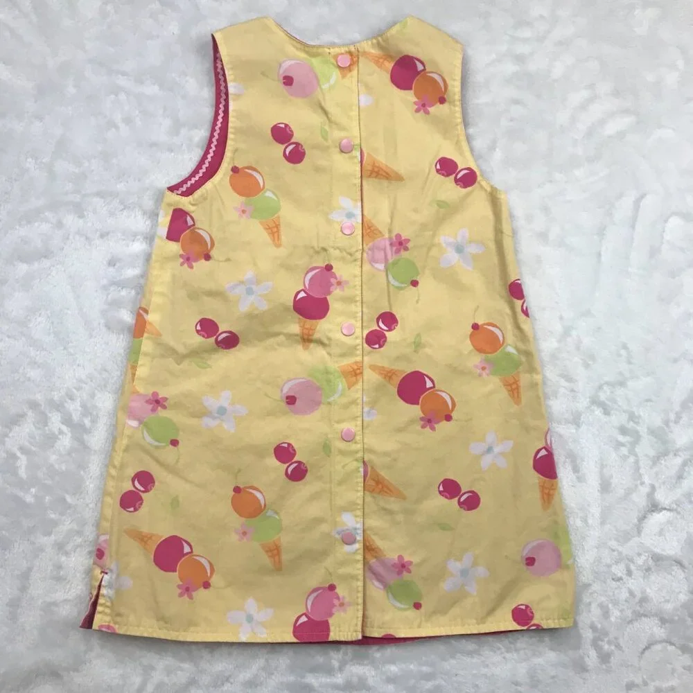 Vintage Gymboree Reversible Ice‎ Cream Shift Dress Girls Size 5 Snap Embroidered